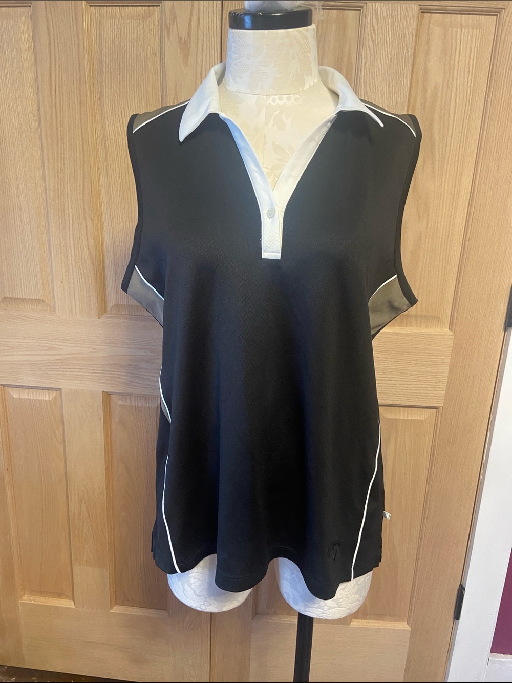 Callaway Black Sleeveless Polo Tank with White Trim